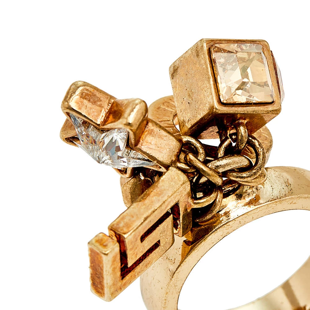 Versace Gold Tone Star & Medusa Charms Ring Size EU 57 For Women - Image 3