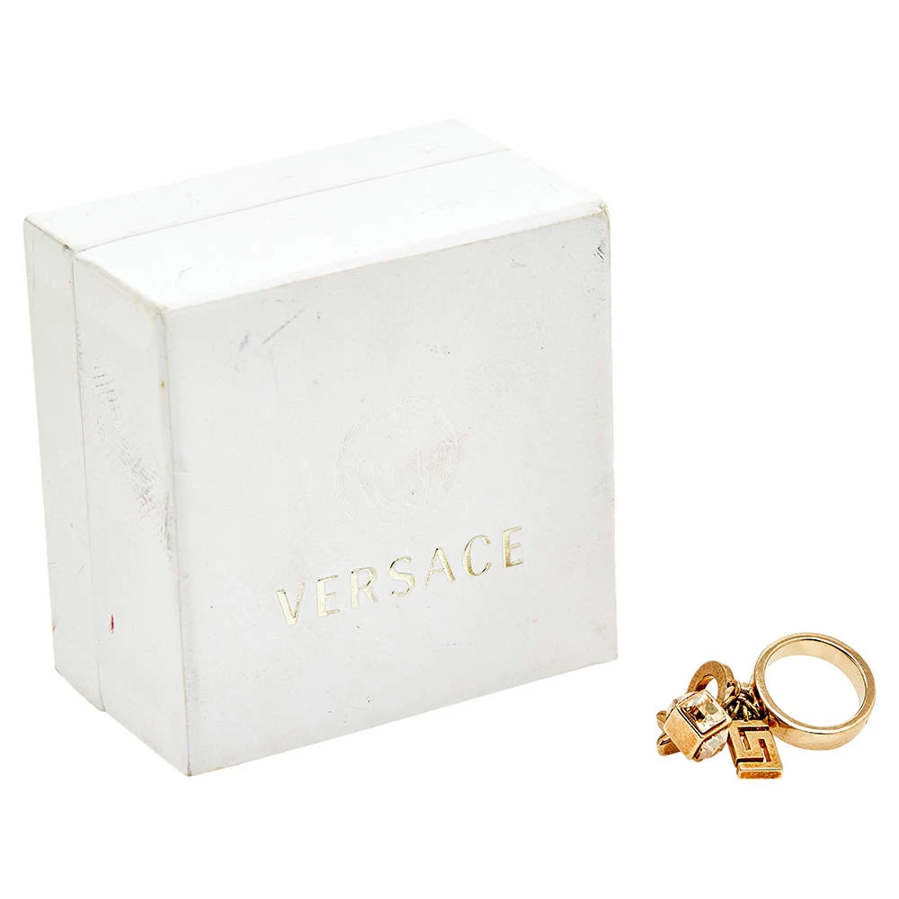 Versace Gold Tone Star & Medusa Charms Ring Size EU 57 For Women - Image 7