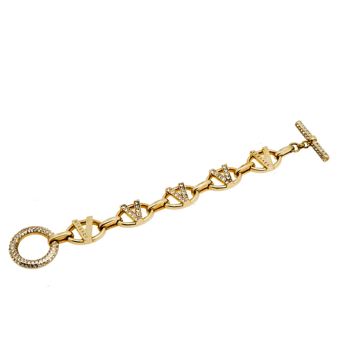 Versace V Gold Tone Metal And Crystal Bracelet For Women - Image 2