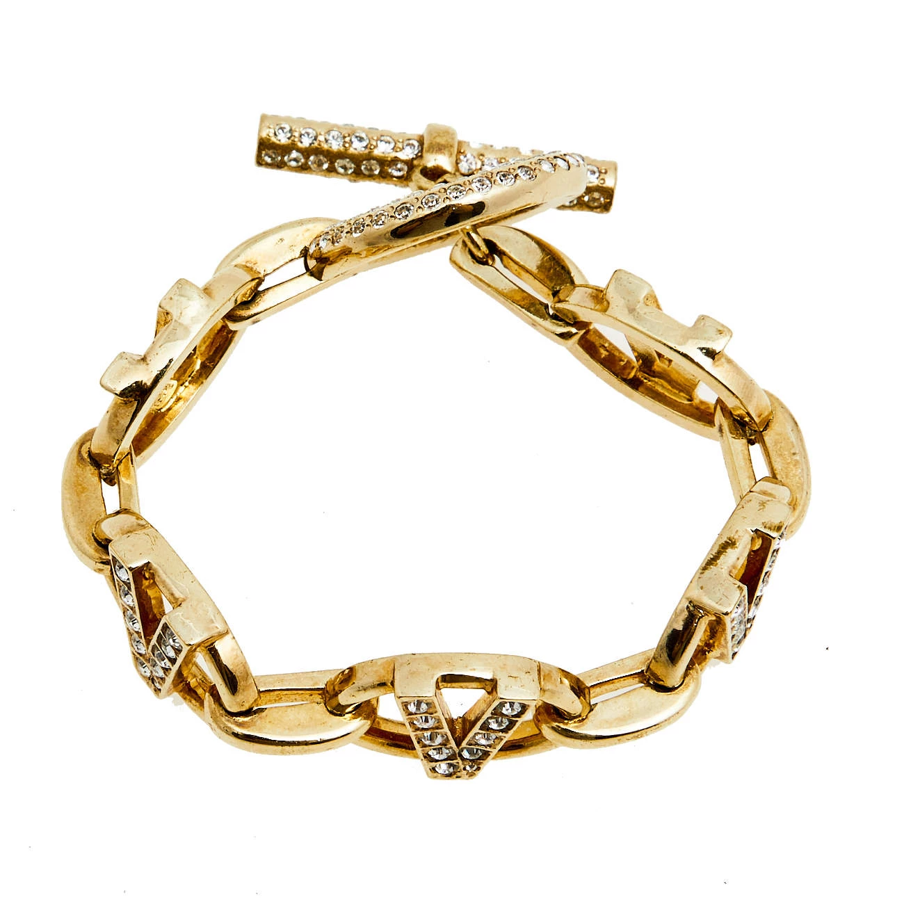 Versace V Gold Tone Metal And Crystal Bracelet For Women - Image 3