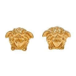 Versace Gold Tone Medusa Motif Stud Earrings For Women