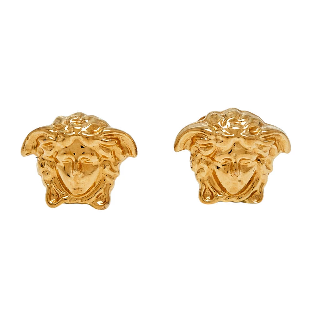 Versace Gold Tone Medusa Motif Stud Earrings For Women