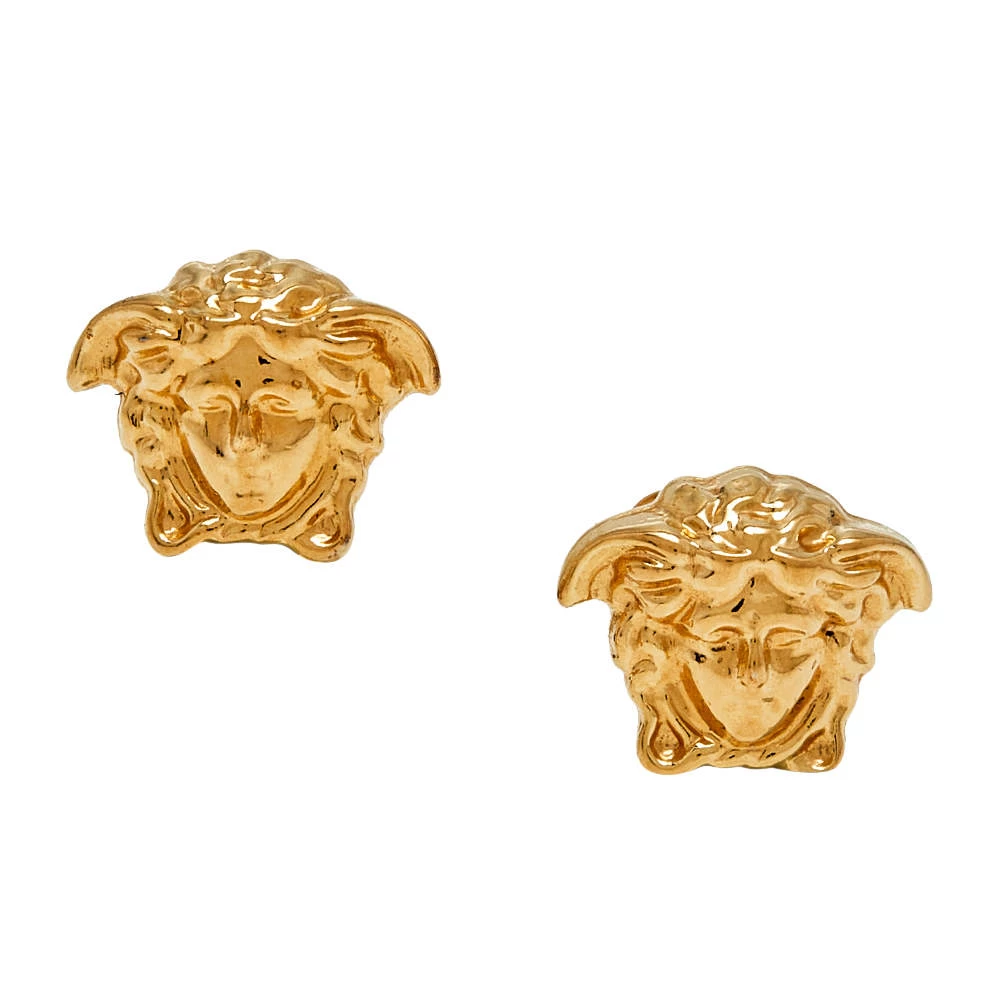 Versace Gold Tone Medusa Motif Stud Earrings For Women - Image 3