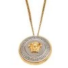 Versace Two Tone Metal Medusa Pendant Necklace For Women
