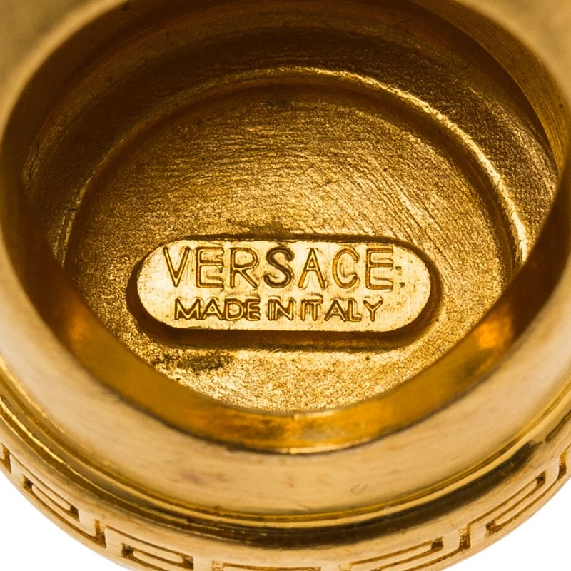 Versace Icon Medusa Crystal Studded Gold Tone Ring Size 54 For Women - Image 5
