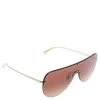 Versace Gold Tone Crystals/ Brown Gradient 2230-B Shield Sunglasses For Women