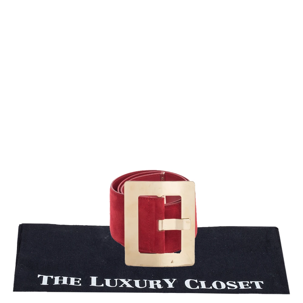 Versace Red Suede Wide Waist Buckle Belt 70CM For Women - Image 7
