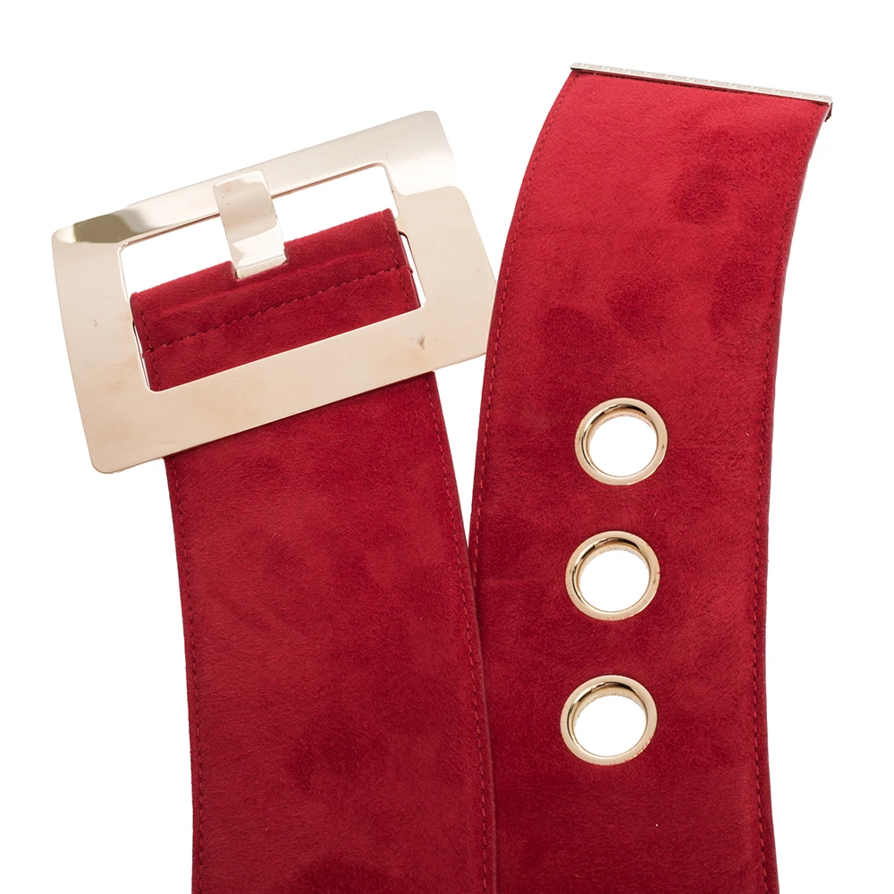 Versace Red Suede Wide Waist Buckle Belt 70CM For Women - Image 4