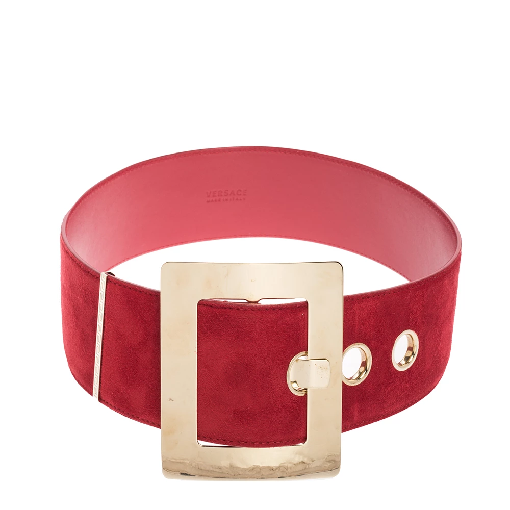 Versace Red Suede Wide Waist Buckle Belt 70CM For Women