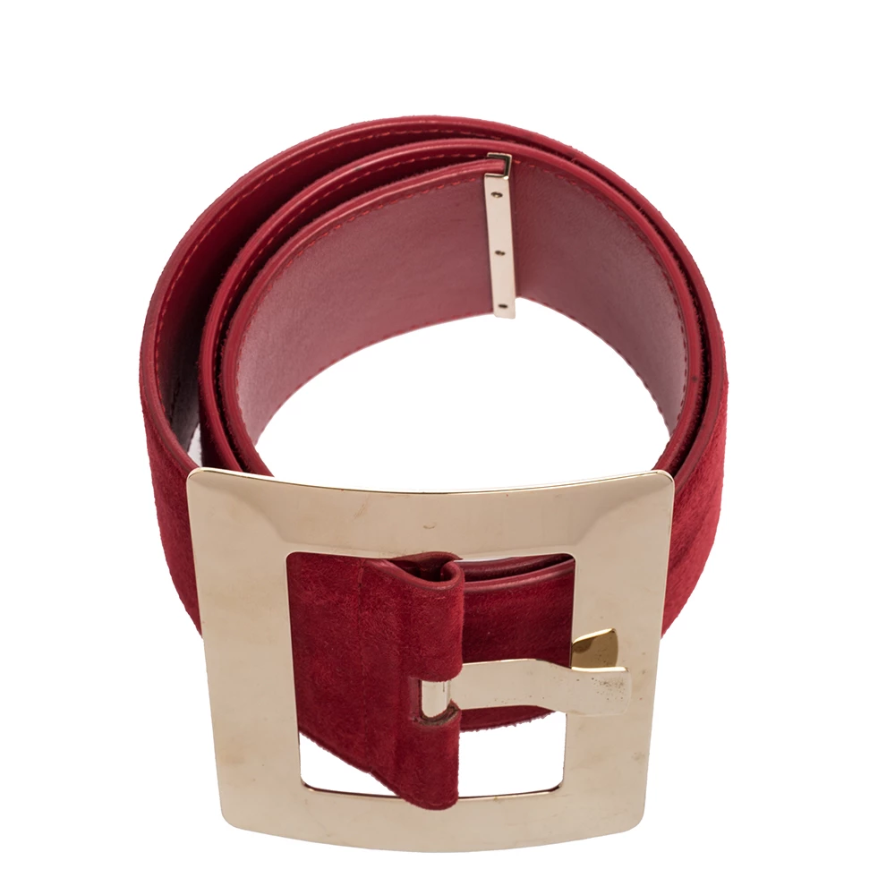 Versace Red Suede Wide Waist Buckle Belt 70CM For Women - Image 3