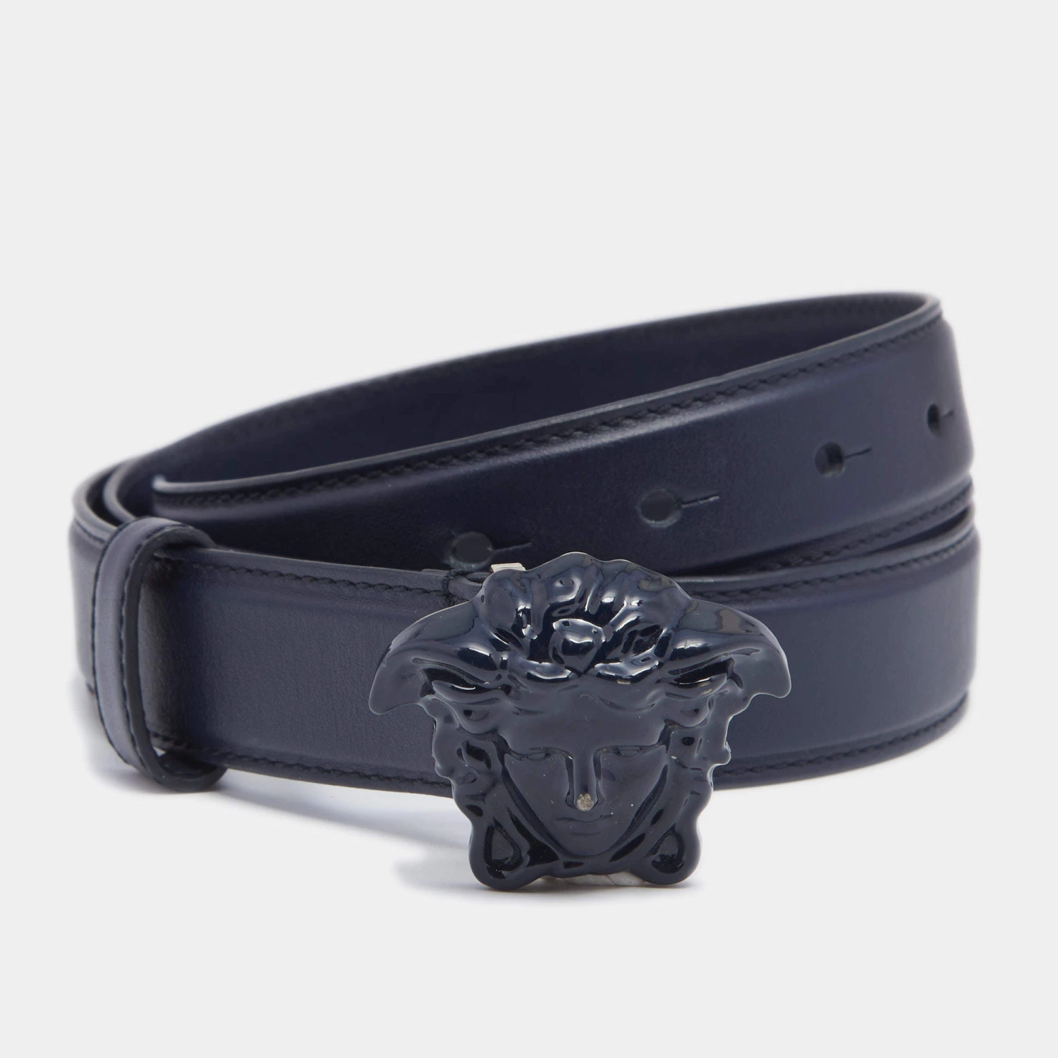 Versace Blue Leather Medusa Buckle Belt 80 CM For Women