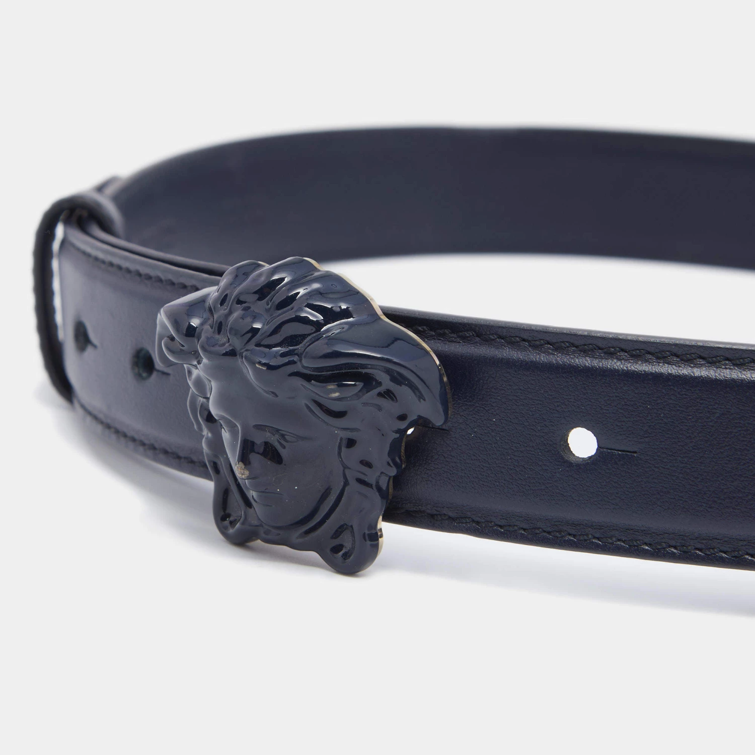 Versace Blue Leather Medusa Buckle Belt 80 CM For Women - Image 3