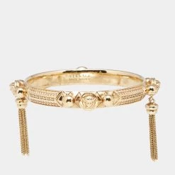 Versace Gold Tone Medusa Tassel Charm Bangle Bracelet For Women