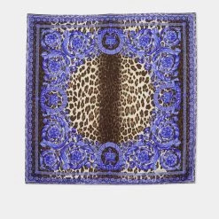 Versace Purple Animal & Baroque Print Silk Scarf For Women