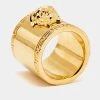 Versace Medusa Greek Key Gold Tone Metal Wide Band Ring Size 55 For Women