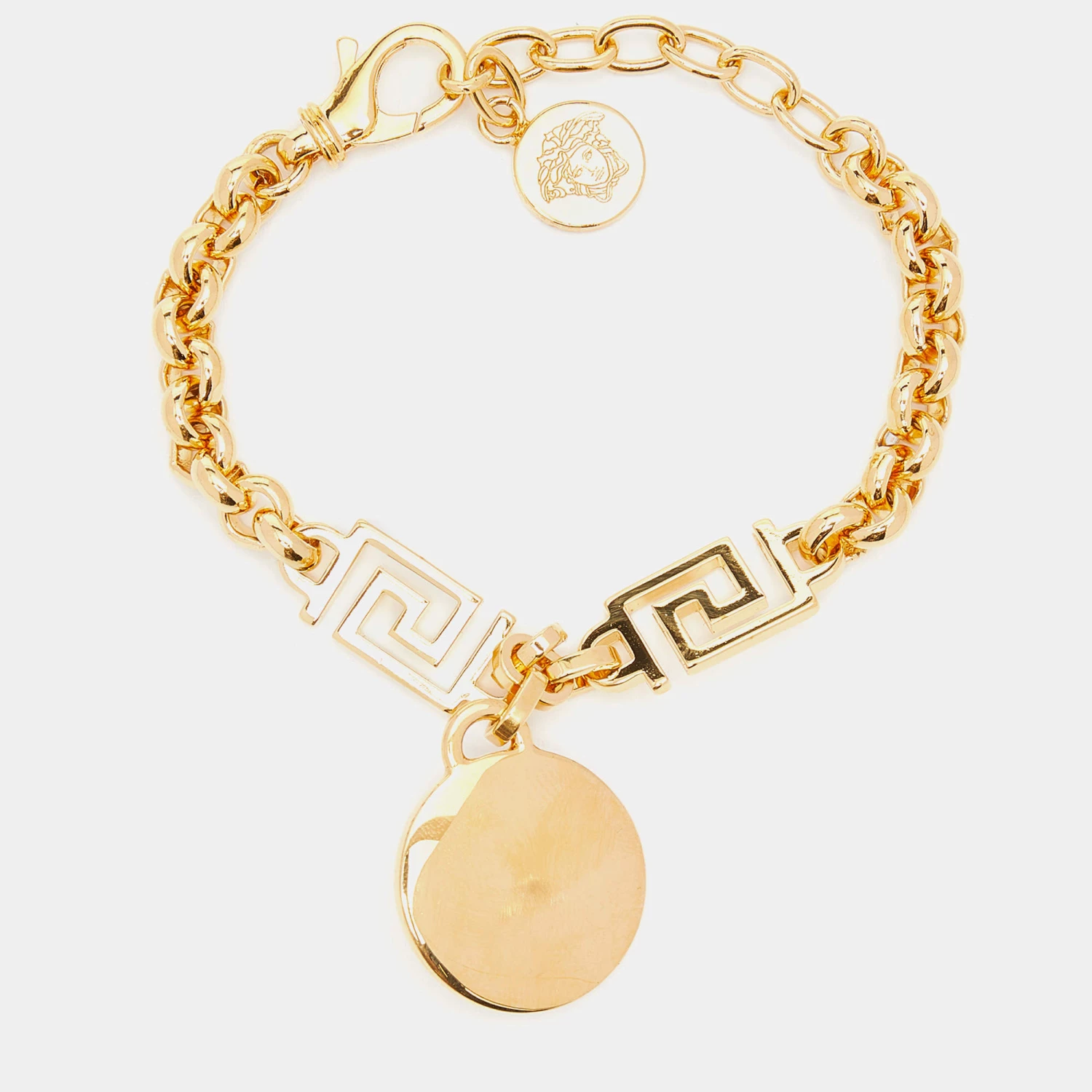 Versace Gold Tone Greca Crystal Embellished Icon Medusa Bracelet For Women - Image 3