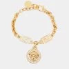 Versace Gold Tone Greca Crystal Embellished Icon Medusa Bracelet For Women