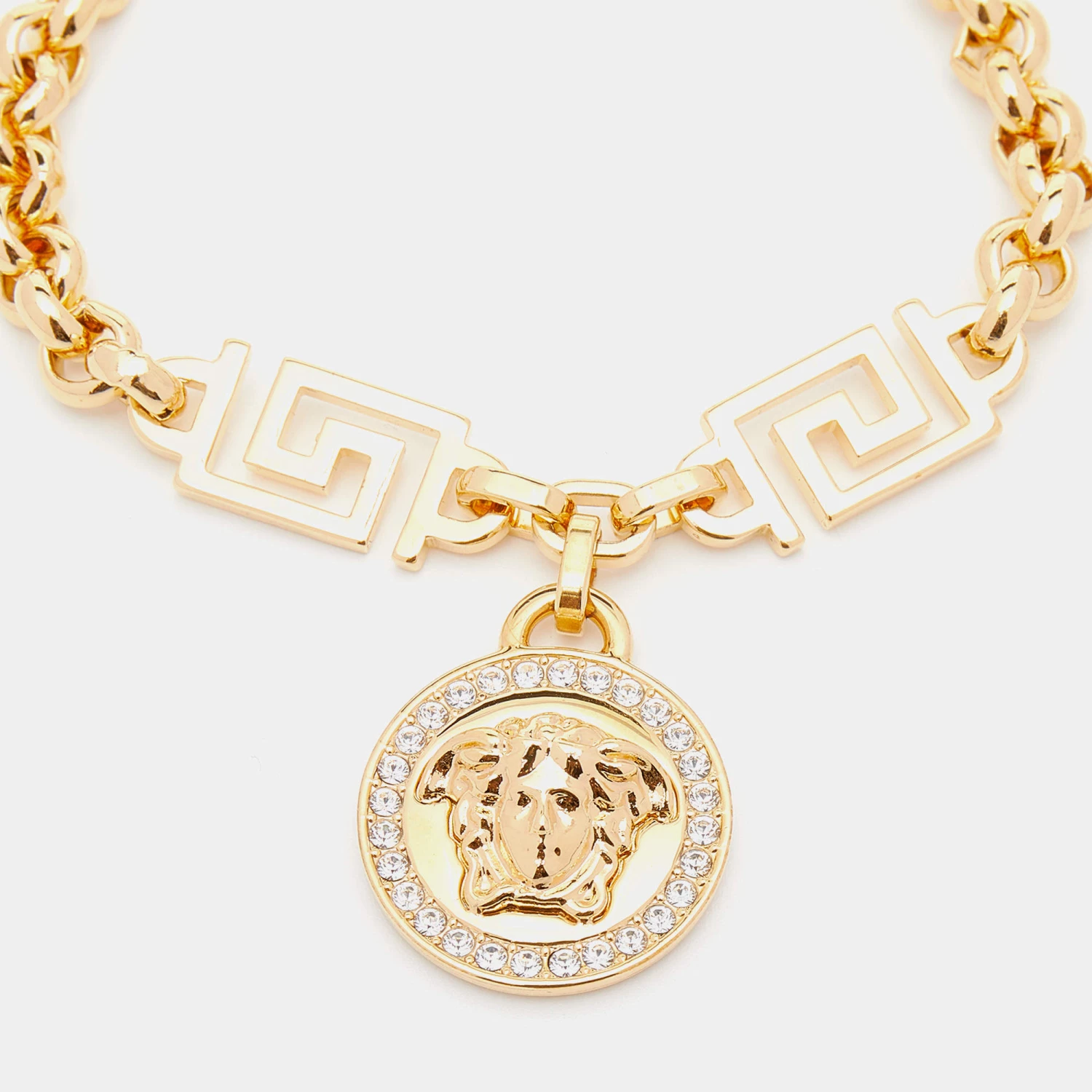 Versace Gold Tone Greca Crystal Embellished Icon Medusa Bracelet For Women - Image 2