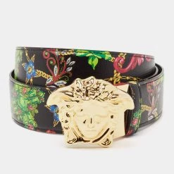 Versace Multicolor Printed Leather Medusa Buckle Belt 100CM For Women
