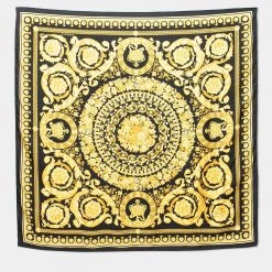 Versace Black Baroque Print Silk Scarf For Women