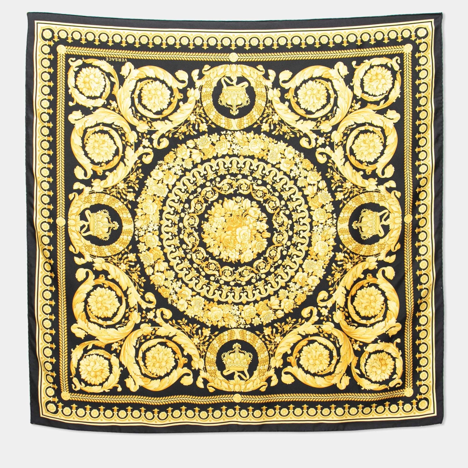 Versace Black Baroque Print Silk Scarf For Women