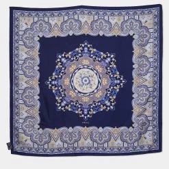 Versace Navy Blue Printed Silk Square Scarf For Women