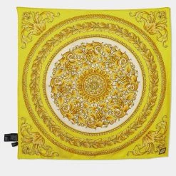 Versace Yellow Barocco Print Silk Square Scarf For Women