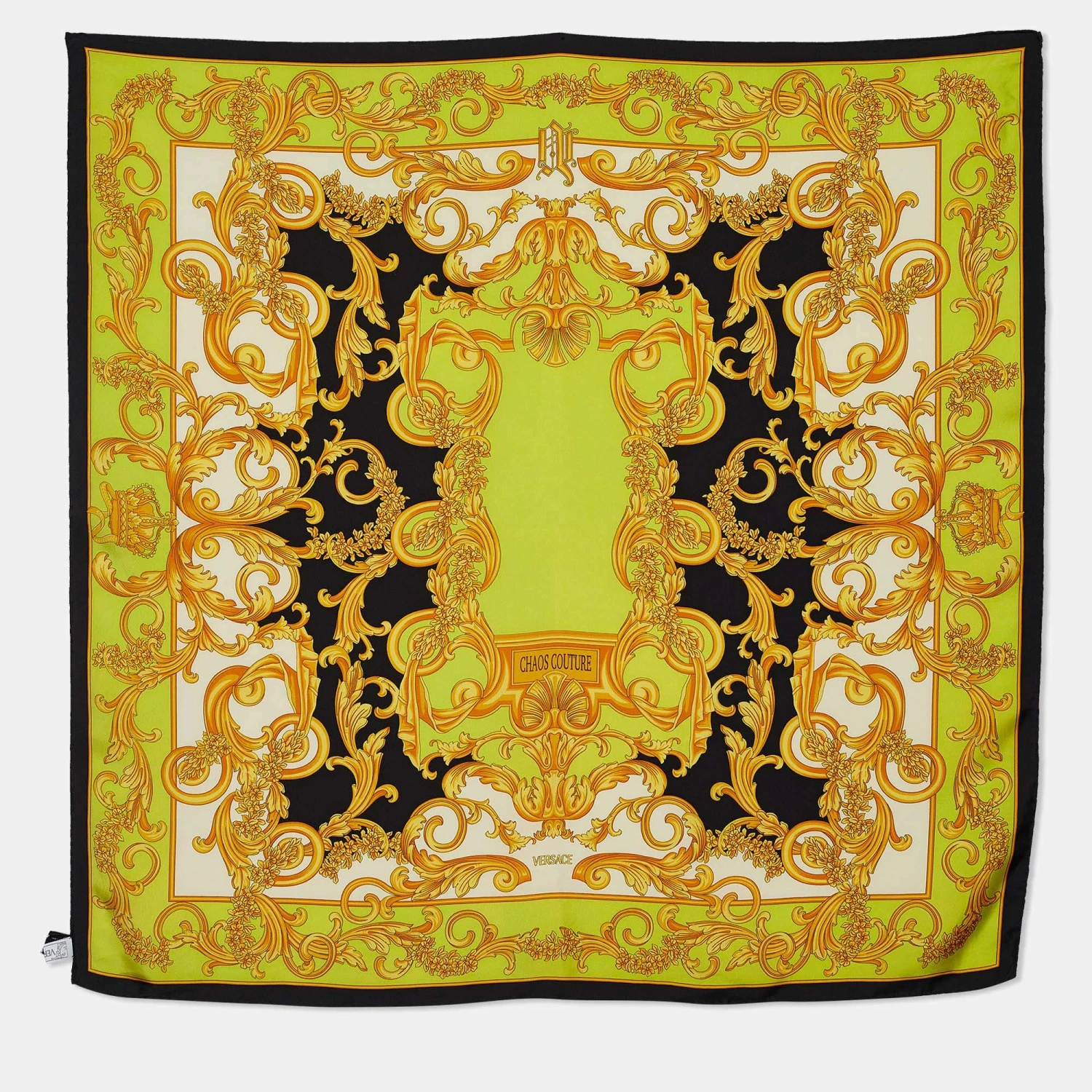 Versace Green Barocco Chaos Couture Print Silk Scarf For Women