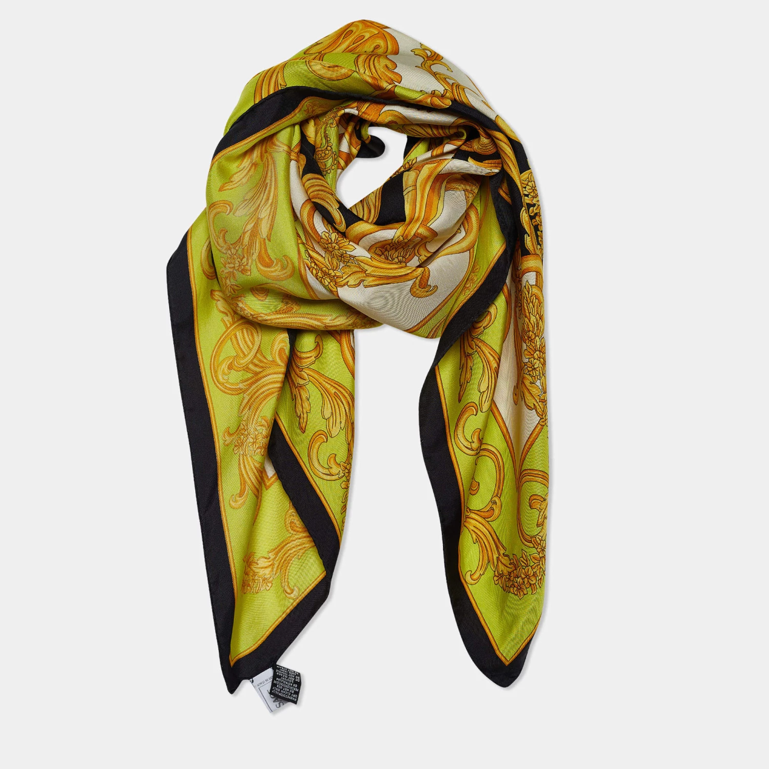 Versace Green Barocco Chaos Couture Print Silk Scarf For Women - Image 2