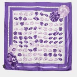 Versace Purple Flower Print Silk Scarf For Women