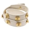 Versace Icon Medusa Stud Gold Tone White Leather Wrap Bracelet For Women