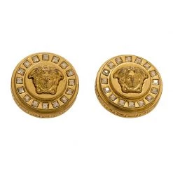 Versace Icon Medusa Crystal Studded Gold Tone Stud Earrings For Women