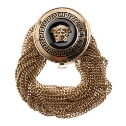 Versace Medusa Black Enamel Gold-Tone Multi-Chain Medallion Bracelet 20CM For Women