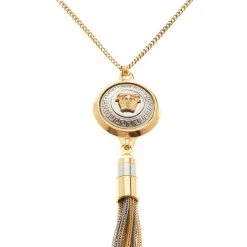 Versace Medusa Tassel Two Tone Pendant Necklace For Women
