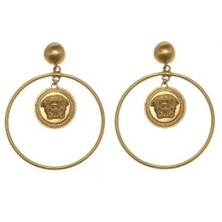 Versace Medusa Gold Tone Hoop Earrings For Women