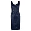 Versace Navy Blue Logo Detail Sleeveless Leather Dress S For Women