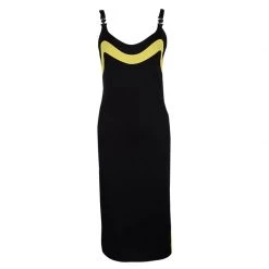 Versace Collection Black Knit Contrast Trim Logo Buckle Detail Sleeveless Dress M For Women