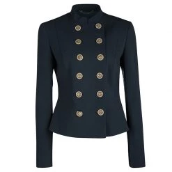 Versace Peacock Blue Mandarin Collar Double Breasted Blazer M For Women