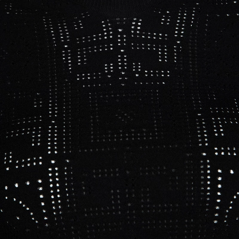 Versace Black Greco Perforated Knit Long Sleeve Crop Top M For Women - Image 4