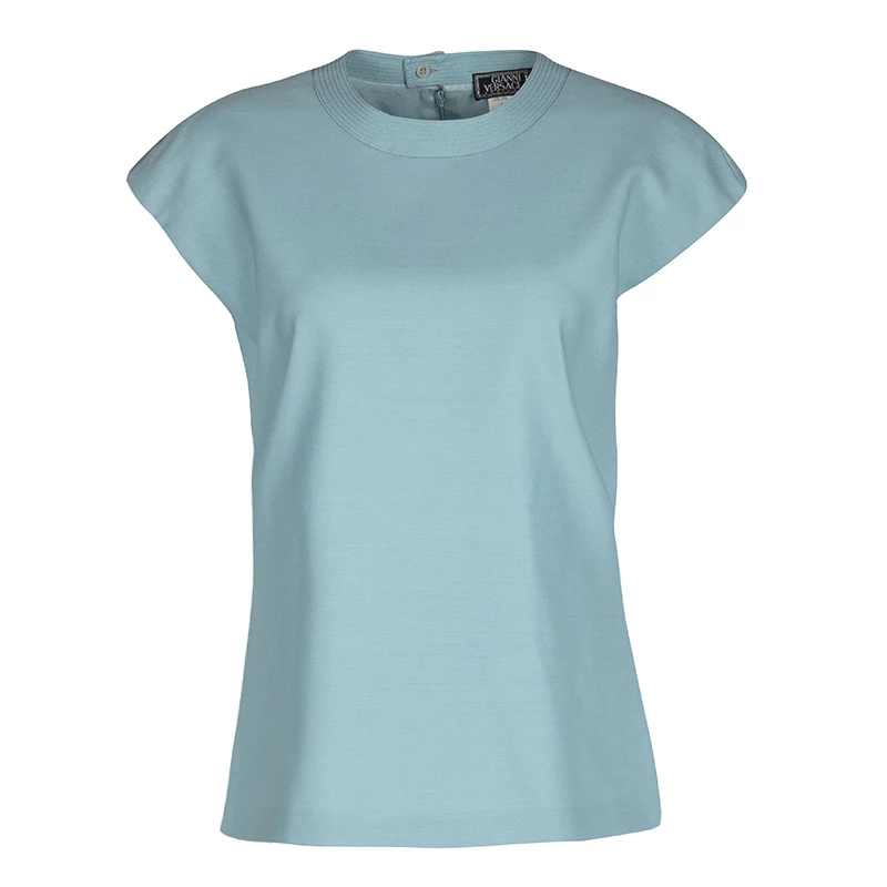 Gianni Versace Powder Blue Wool Cap Sleeve Top M For Women