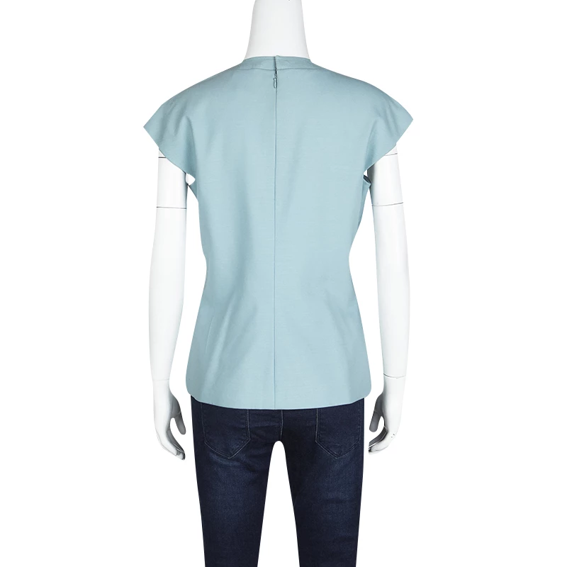 Gianni Versace Powder Blue Wool Cap Sleeve Top M For Women - Image 3