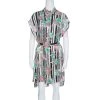 Versace Monochrome Floral Printed Silk Belted Shirt Dress S For Women