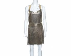 Gianni Versace Couture Vintage Oroton Gold Metal Mesh Bodysuit And Skirt Set M For Women