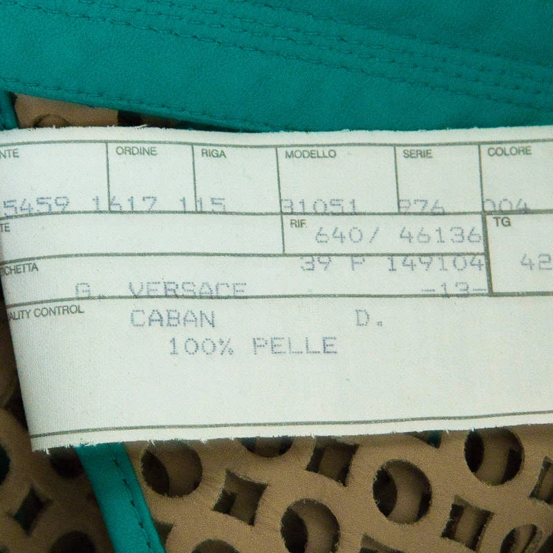 Gianni Versace Vintage Beige Cutout Leather Contrast Trim Belted Coat M For Women - Image 6