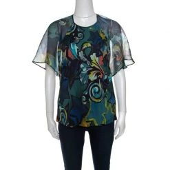 Versace Collection Multicolor Printed Cape Style Halter Top L For Women