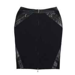 Versace Black Leather Trim Skirt S For Women