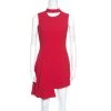 Versace Red Asymmetric Draped Hem Choker Neck Sheath Dress S For Women