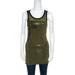 Versace Collection Black Medusa Icon Embellished Tank Top S For Women