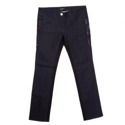 Versace Indigo And Black Dark Wash Denim Paneled Zip Detail Tapered Jeans S For Women