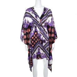 Versace Collection Multicolor Sun And Crystals Motif Printed Silk Kaftan Tunic M For Women